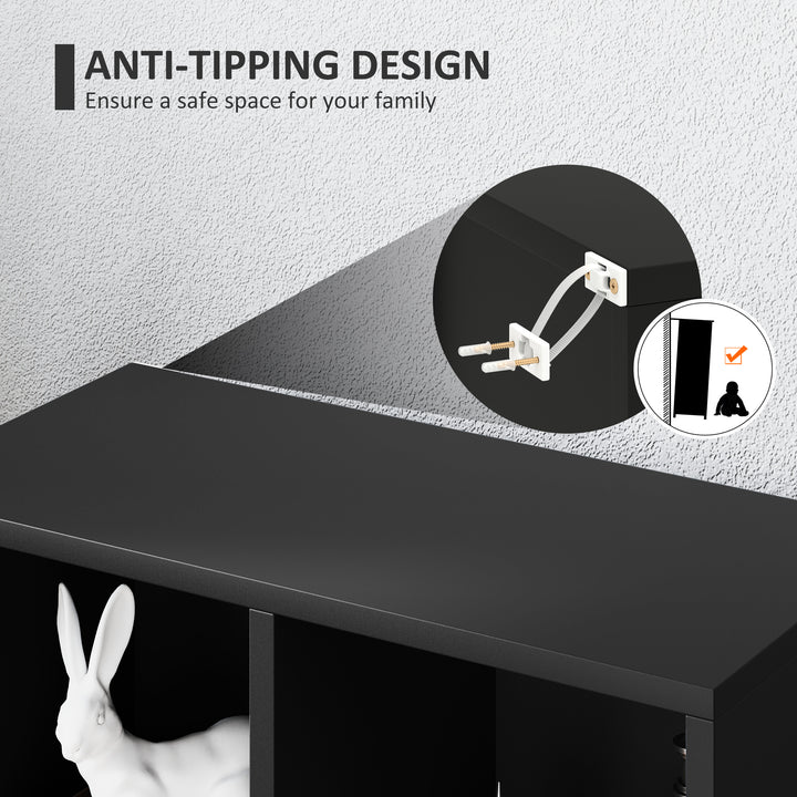 2-Tier Bookshelf with 5 Compartments - Black