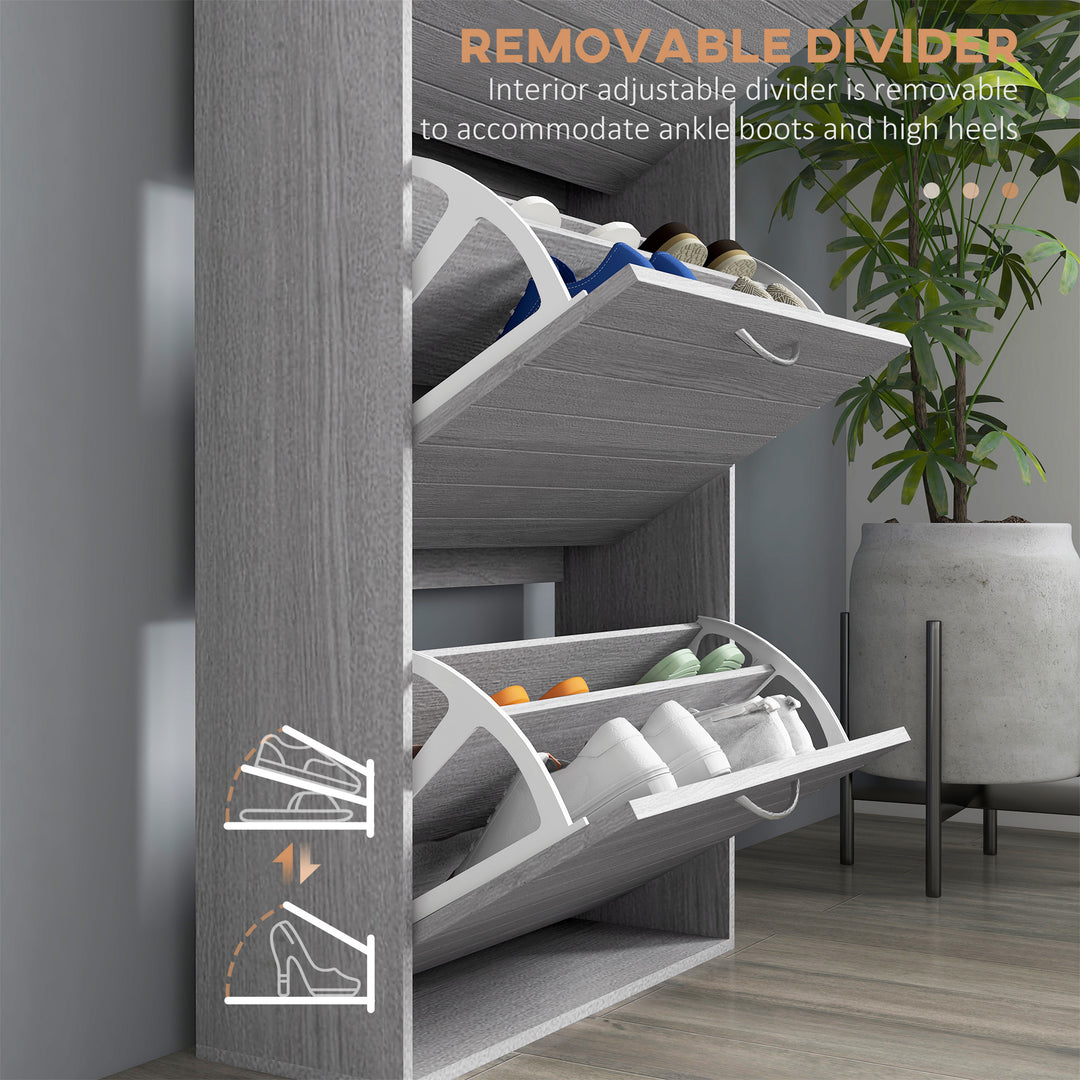 12-Shoe Flip Drawer Storage Cabinet - Grey Wood-Effect