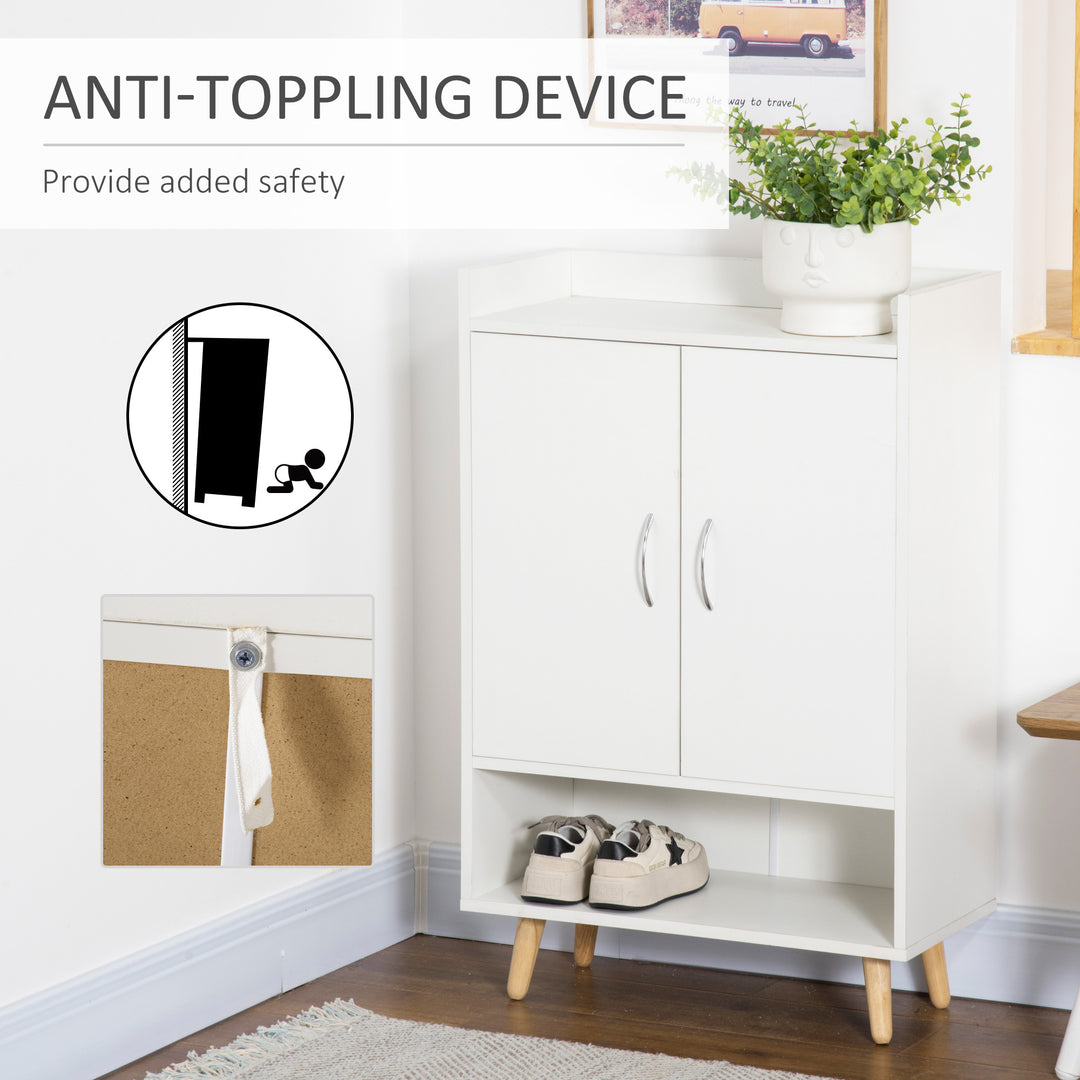 MCL Modern Shoe Cabinet Storage Organizer with Doors and Shelves for Hallway & Entryway, 60L x 30W x 92Hcm, White