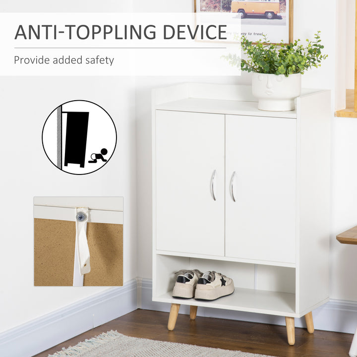 Modern Shoe Cabinet Storage Organizer with Doors and Shelves for Hallway & Entryway, 60L x 30W x 92Hcm, White