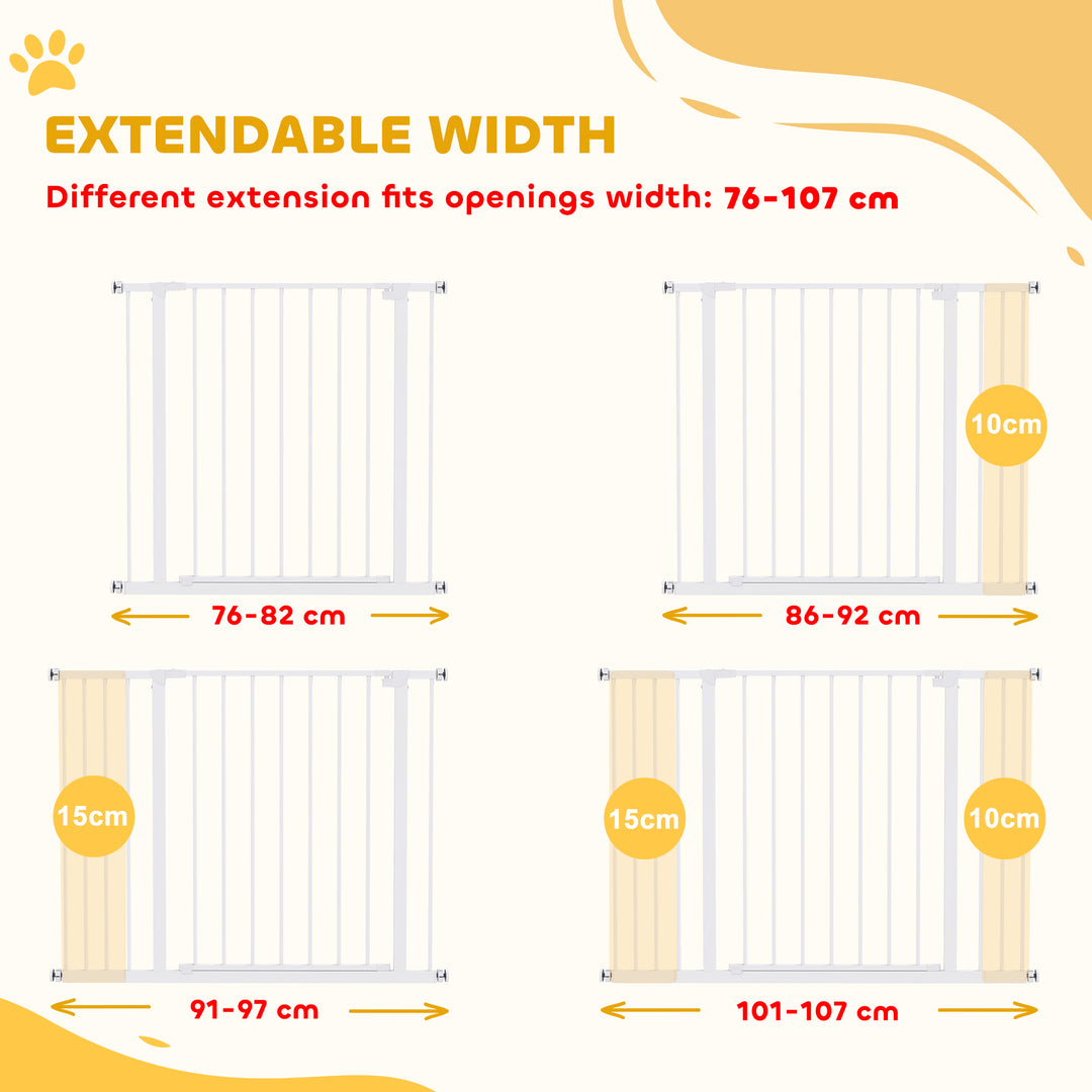 Dog Gate Pet Safety Gate Stair Barrier Pressure Fit Adjustable 76-82/86-97/101-107 cm, White