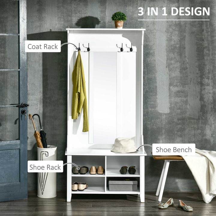 Hallway Furniture Set Shoe Bench Storage Mirror Cabinet Coat Rack Multiple Cubes Hangers Organiser Shelves w/ 4 Hooks