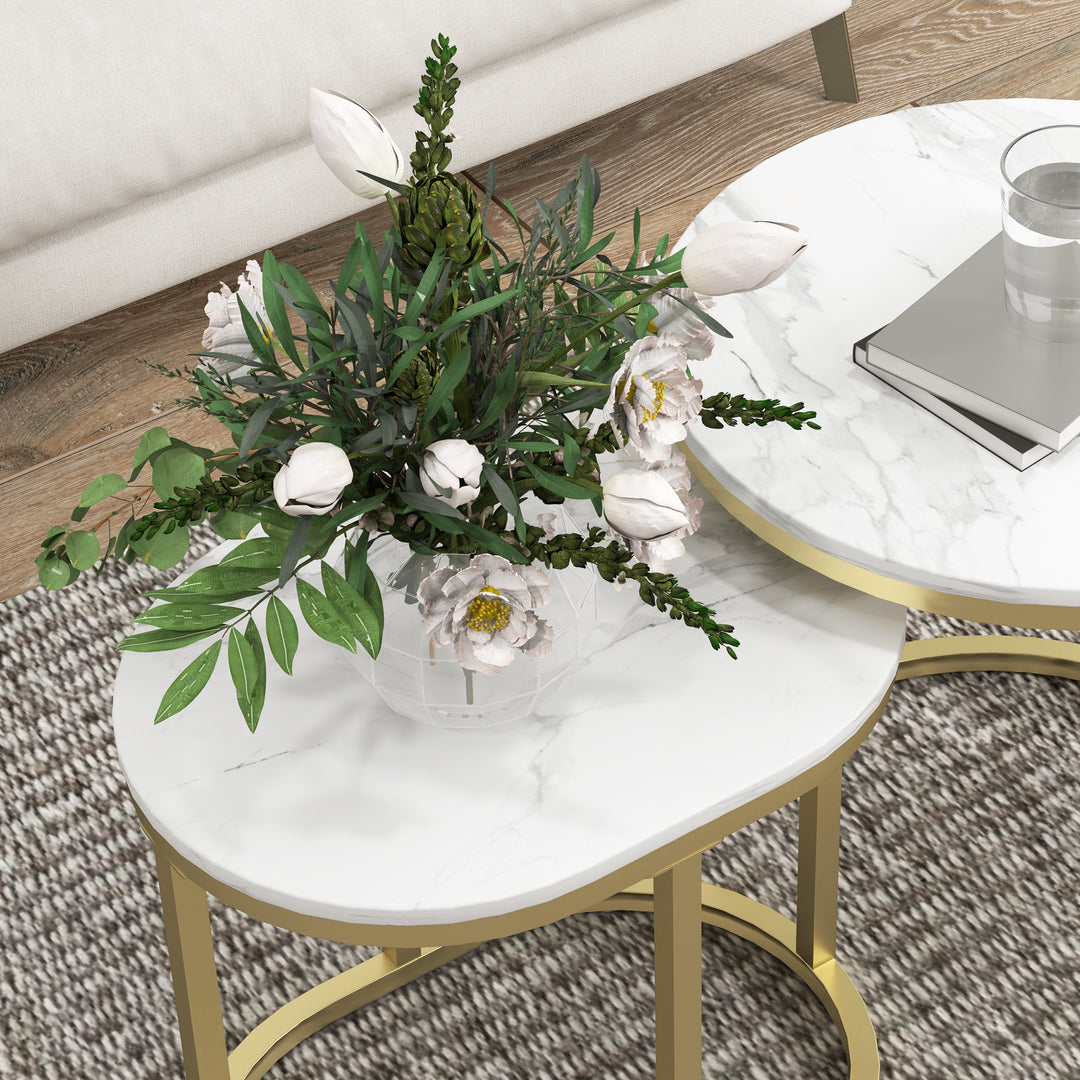 Marble-Effect Nest of Tables - Gold Tone/White