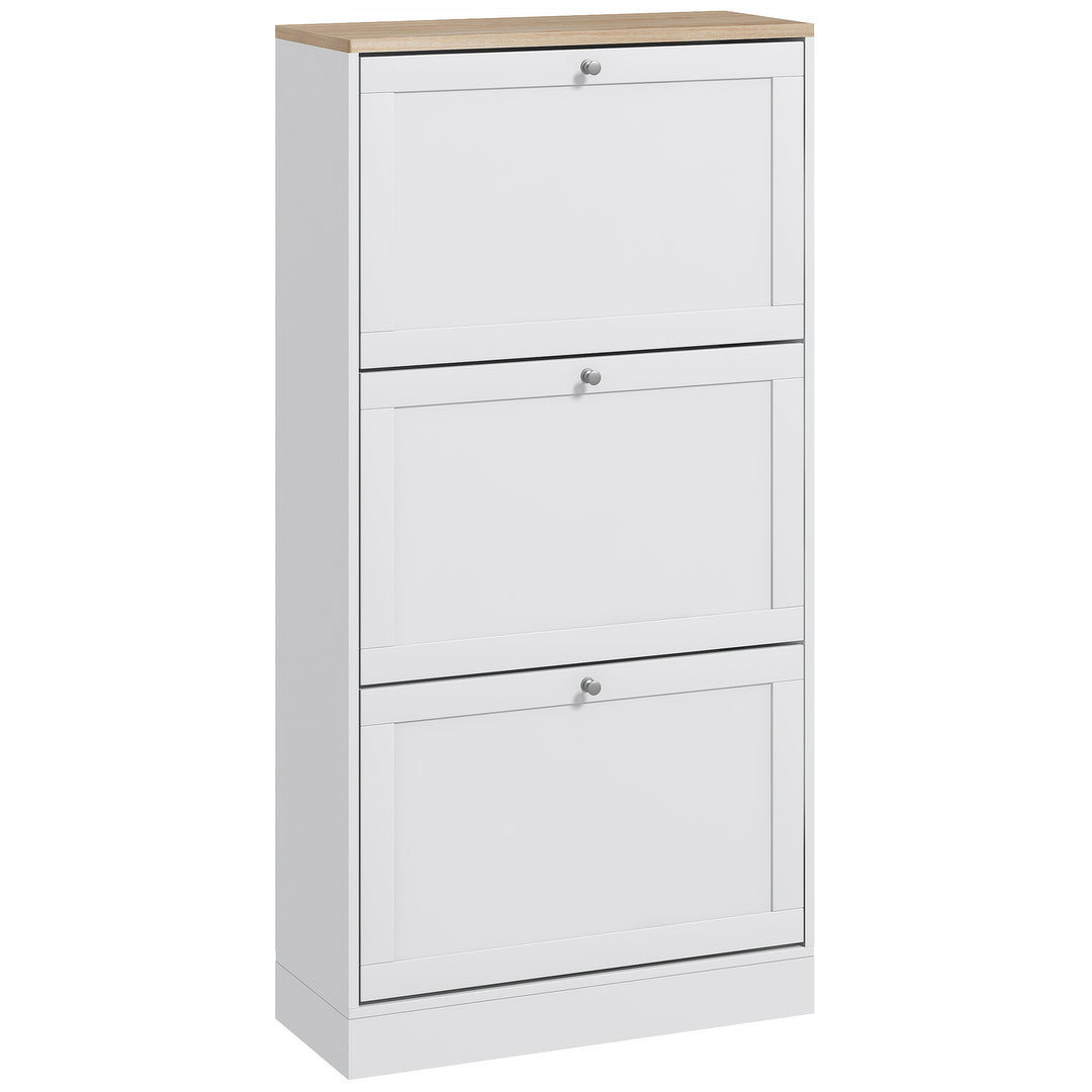 Modern Compact Three-Drawer Shoe Storage Cabinet - White