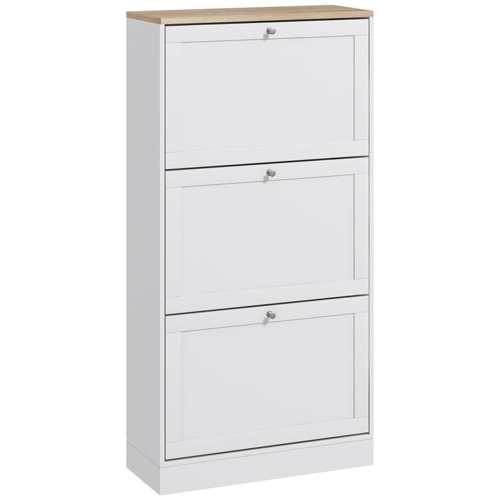 Modern Compact Three-Drawer Shoe Storage Cabinet - White