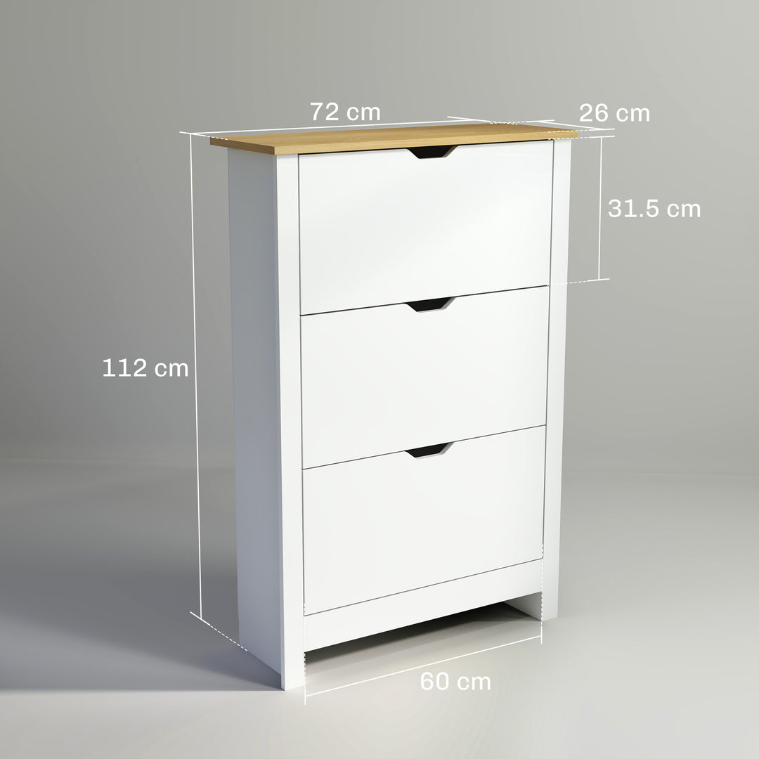 MCL Slim Shoe Cabinet, Narrow Shoe Cupboard with 3 Flip Drawers, Adjustable Shelves for 18 Pairs of Shoes, High Gloss White