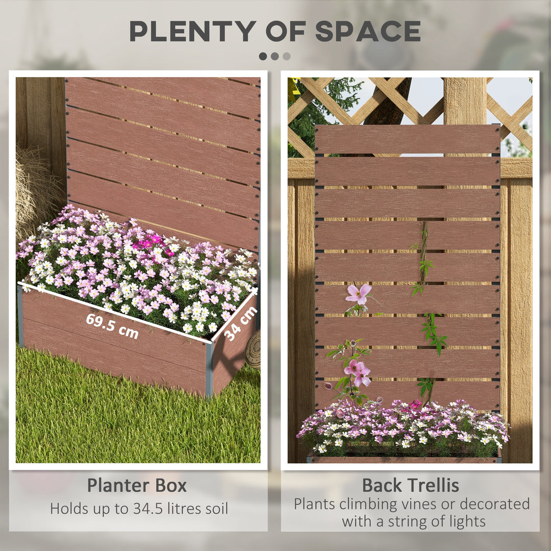 34 x 69.5cm Garden Planter Box, with Back Trellis, Brown