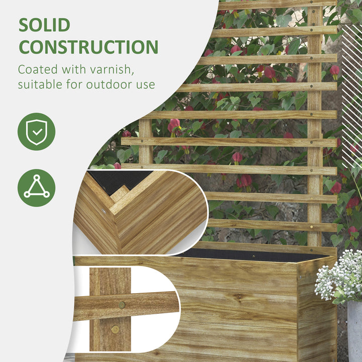 Wooden Raised Planter, with Back Trellis - Natural Finish