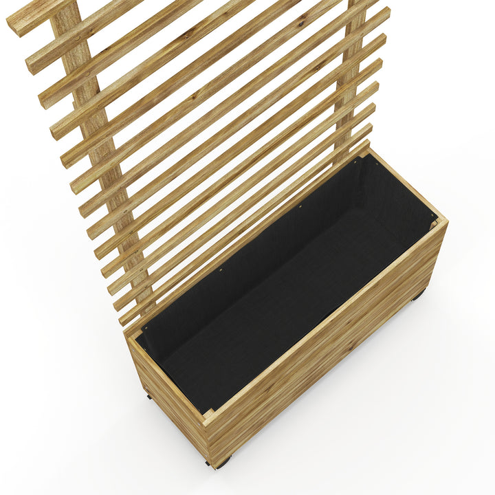 Wooden Raised Planter, with Back Trellis - Natural Finish