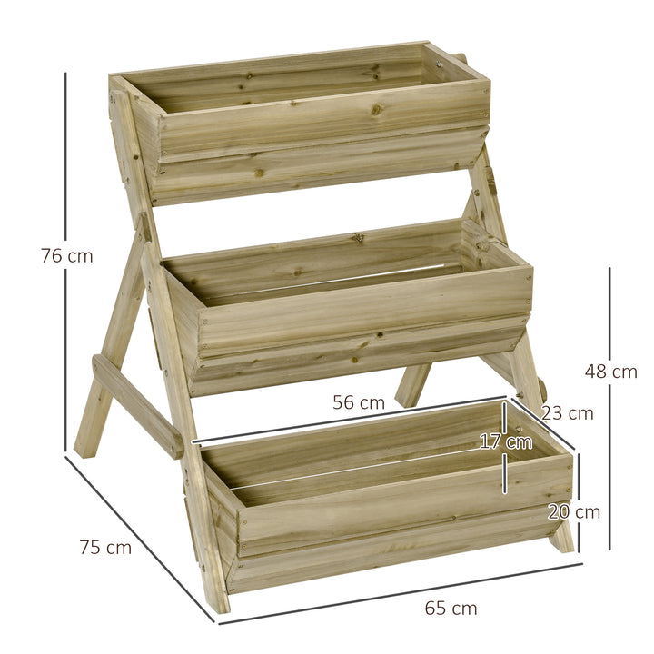3 Tier Raised Garden Bed Wooden Elevated Planter Box Kit, 66L for Flower, Vegetable, Herb, 65x75x78cm, Green