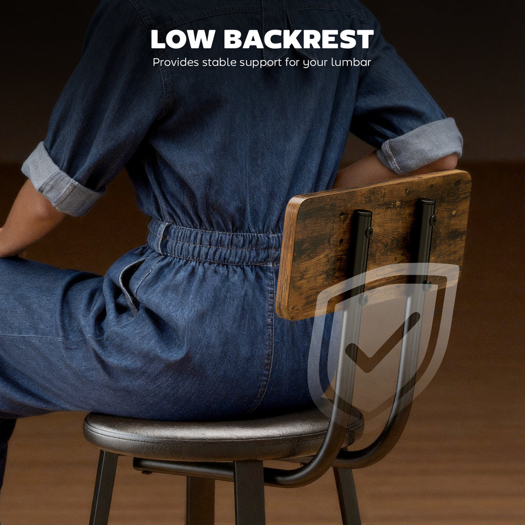 MCL Upholstered Bar Stools Set of 2 with Backrest and Footrest - Rustic Brown and Black