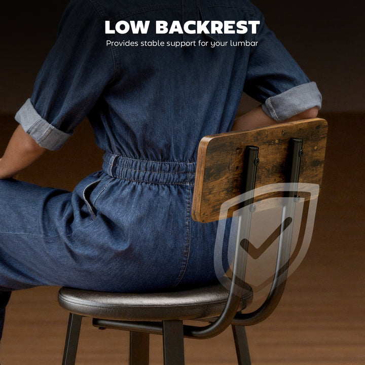 MCL Upholstered Bar Stools Set of 2 with Backrest and Footrest - Rustic Brown and Black