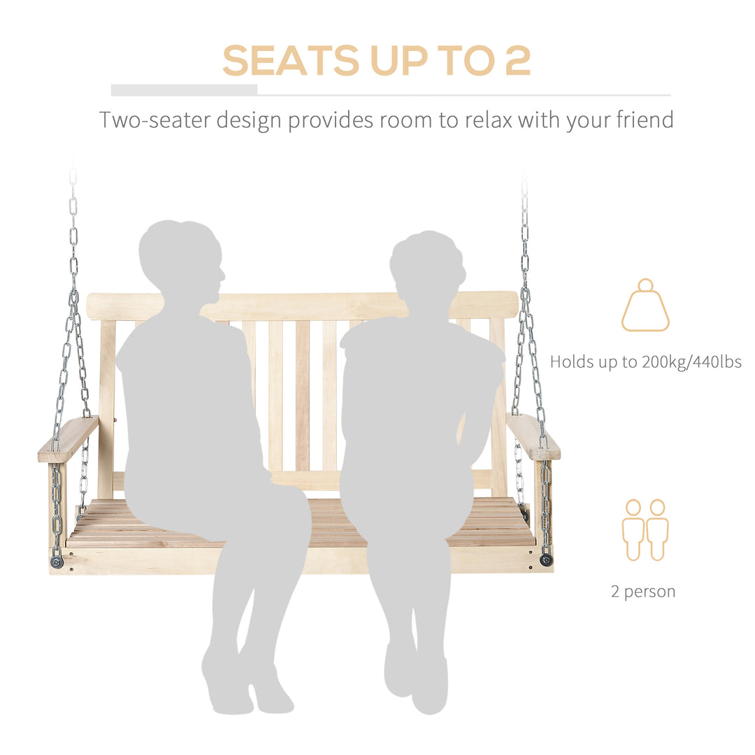 Outdoor Wooden Swing Bench 2-Seater Porch Swing Chair Hanging Hammock Garden Furniture, Natural