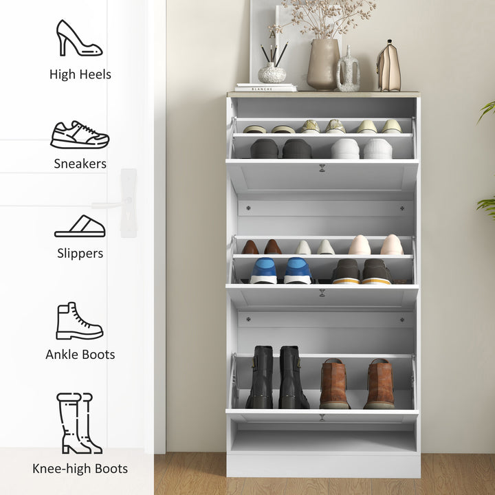 Modern Compact Three-Drawer Shoe Storage Cabinet - White
