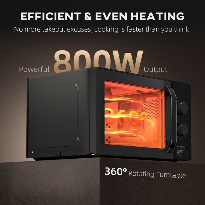 23L 800W Microwave Oven, Solo Manual Microwave with 5 Power Levels, Defrost, 35 Minutes Timer, Clock, Easy Clean, Small Black Microwave