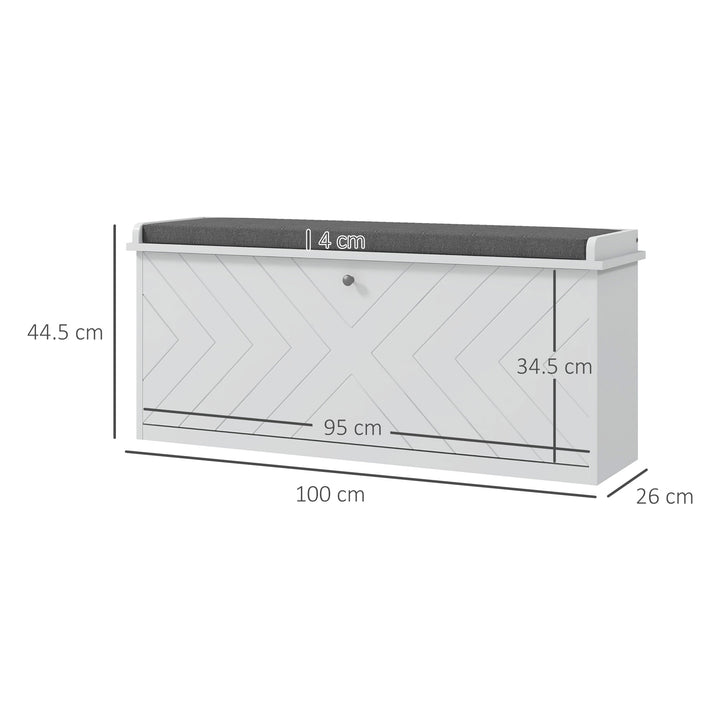 10-Shoe Storage Bench, with Padded Top Seat - White/Grey