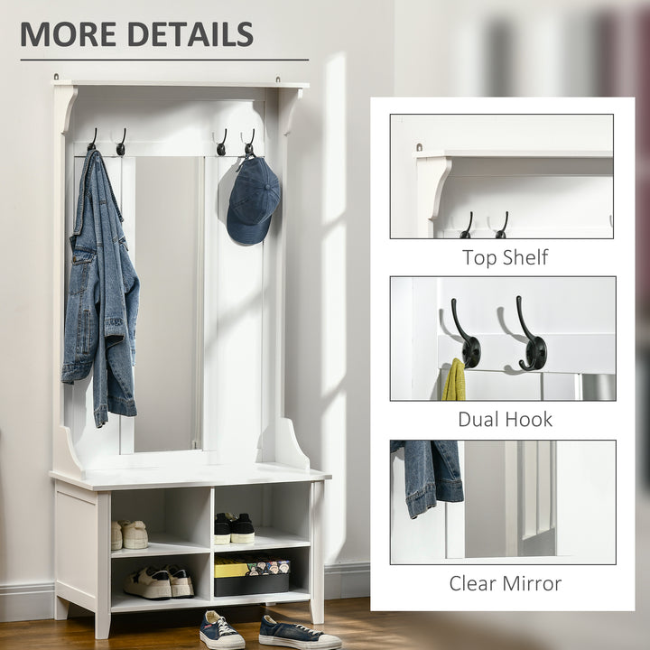 Hallway Furniture Set Shoe Bench Storage Mirror Cabinet Coat Rack Multiple Cubes Hangers Organiser Shelves w/ 4 Hooks