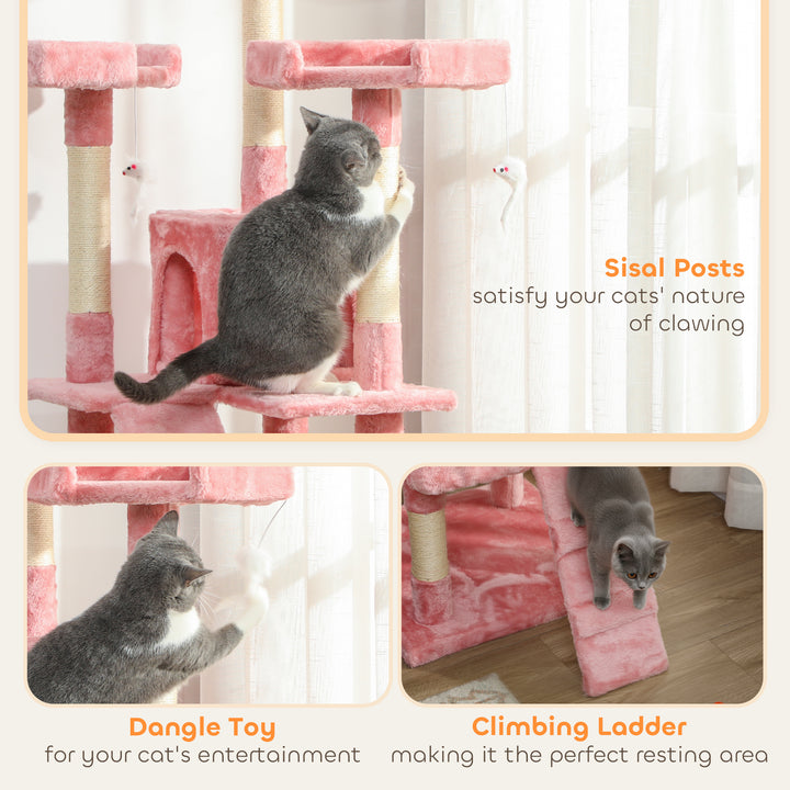 PawHut 173cm Cat Tree Scratching House, Activity Play Centre, Pink