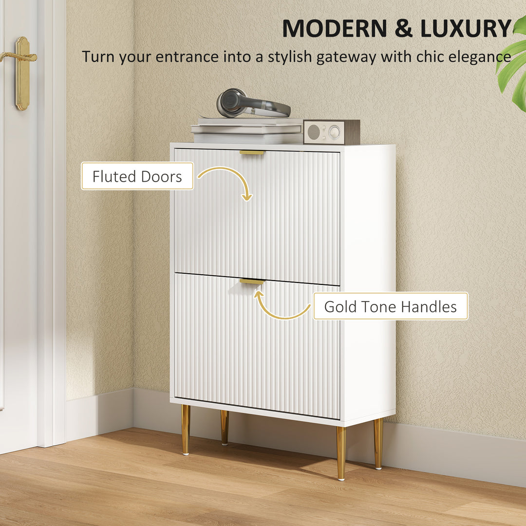 Narrow Shoe Cabinet with 2 Flip Drawers - White