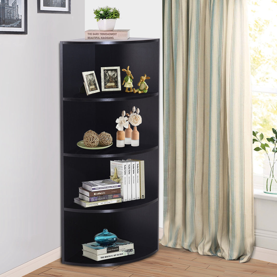 4-Tier Corner Open Shelf Bookcase Freestanding Fan Bookshelf Plants Stand, 40x40x120cm, Black