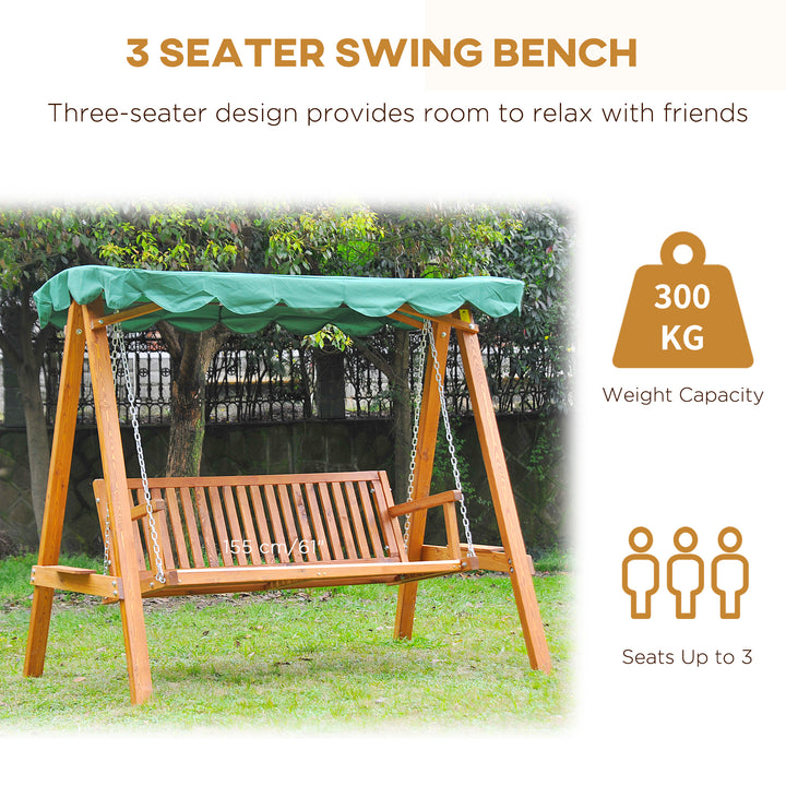 3-Seater Pinewood Swing Chair-Green