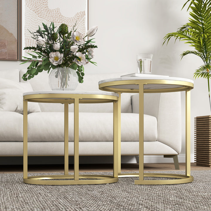 Marble-Effect Nest of Tables - Gold Tone/White