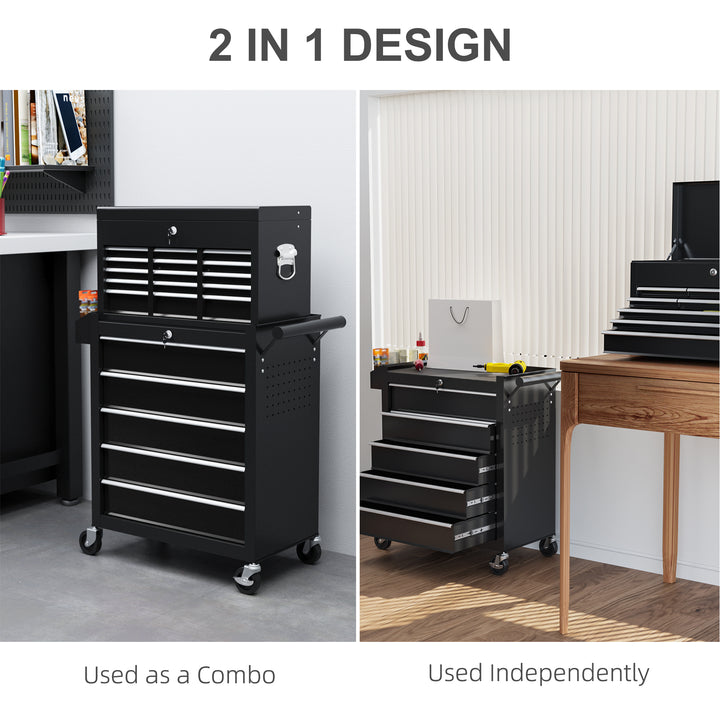 14 Drawer, Two-Part Tool Storage Chest on Wheels - Black