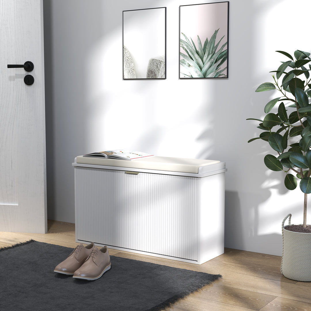 Elegant Eight Shoe Bench, with Top Seat - White