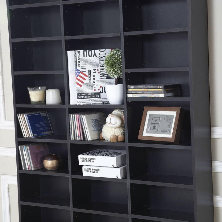 1116 CD/ 528 DVD Storage Unit, Media Storage Shelf, Wooden Display Unit with Adjustable Shelves, 102 x 195 cm, Black