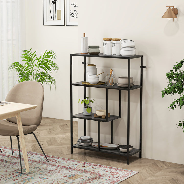4-Tier Bookshelf with Open Shelves - Charcoal Grey