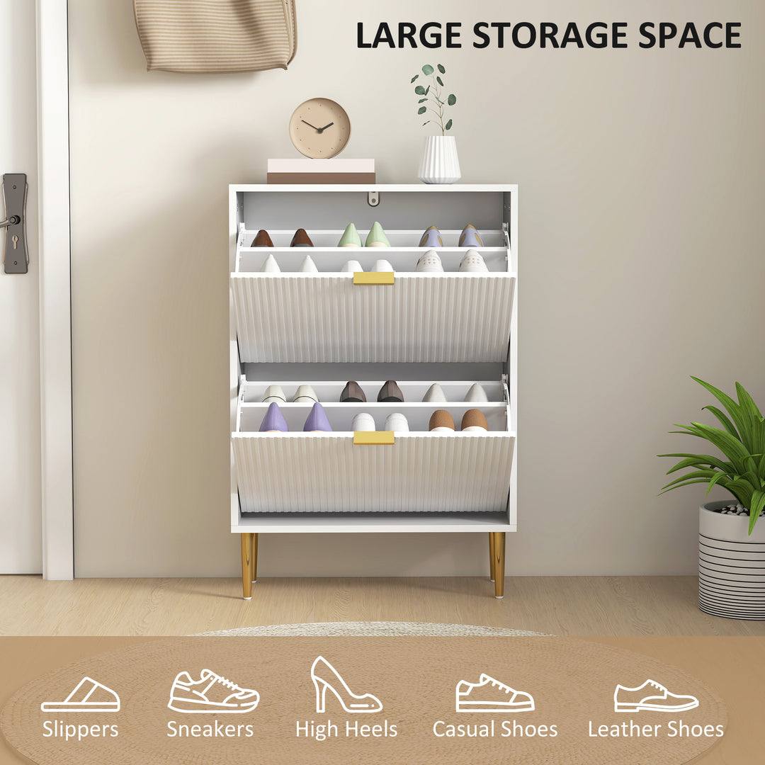 Narrow Shoe Cabinet with 2 Flip Drawers - White