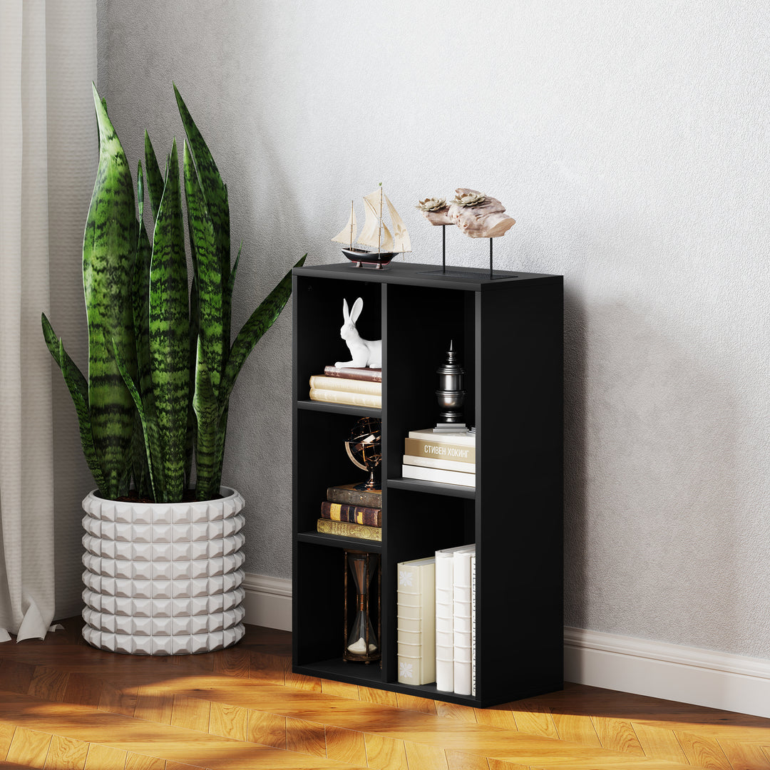 2-Tier Bookshelf with 5 Compartments - Black