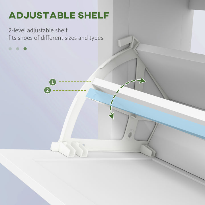 Narrow Shoe Cabinet with 2 Flip Drawers and Adjustable Shelves, White