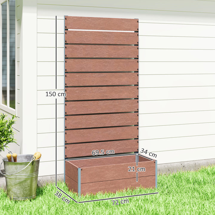 34 x 69.5cm Garden Planter Box, with Back Trellis, Brown