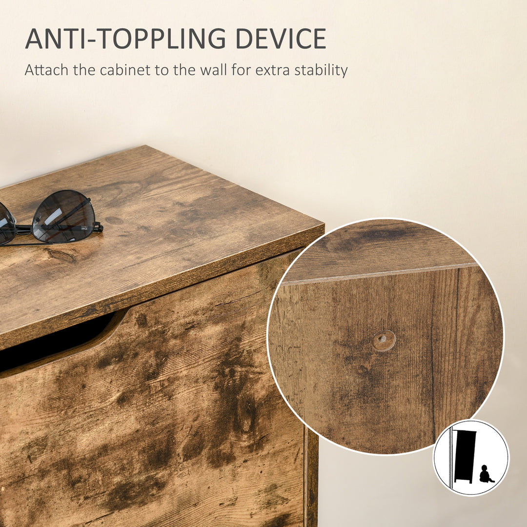 Industrial Shoe Cabinet with 2 Flip Drawers, Narrow Shoe Storage Cabinet for 12 Pairs, Freestanding Slim Shoe Storage Organiser for Entryway, Hallway, Rustic Brown