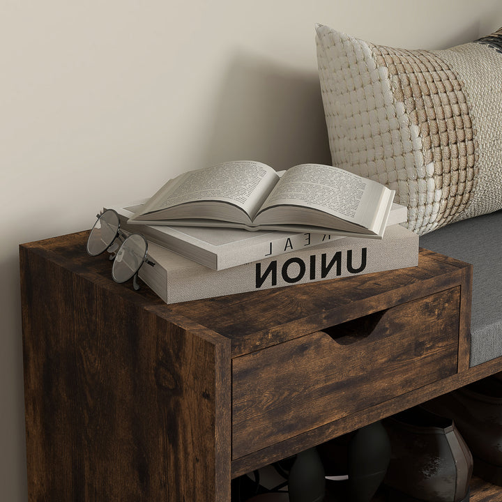 Multi-Compartment Shoe Bench, with Seat - Rustic Brown