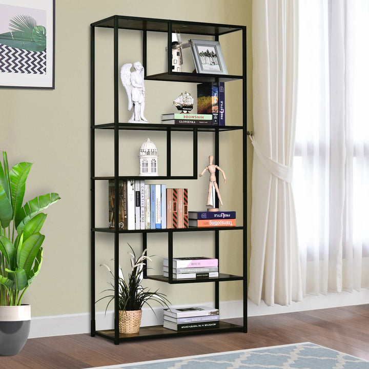 6 Tier Bookcase, Industrial Tall Shelf Unit with Steel Frame for Home Office, Study, Living Room, Hallway, 82 x 33.5 x 175 cm, Rustic Brown and Black