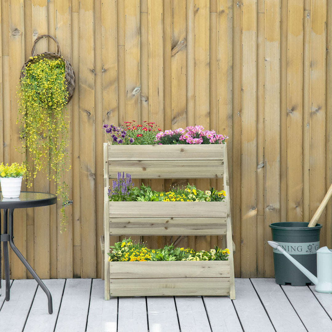 3 Tier Raised Garden Bed Wooden Elevated Planter Box Kit, 66L for Flower, Vegetable, Herb, 65x75x78cm, Green