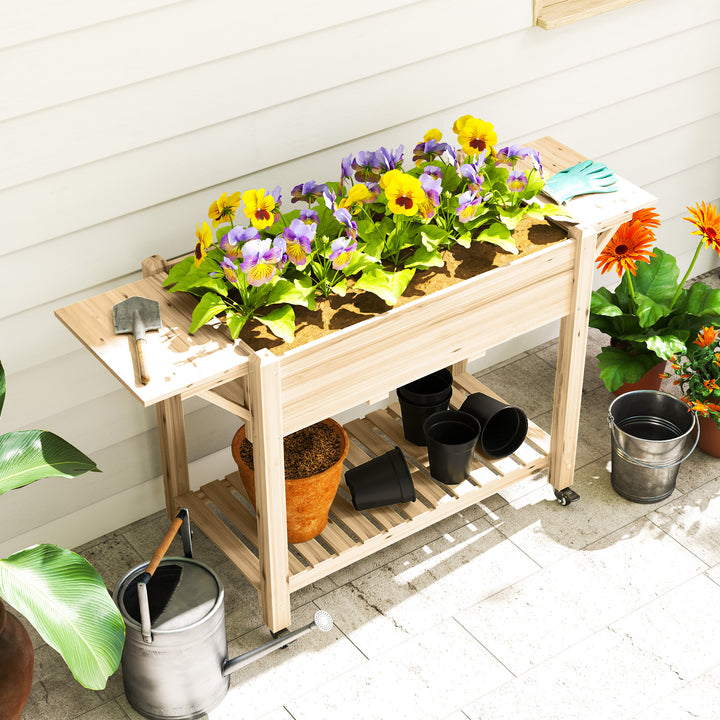 46 x 94cm Wooden Raised Planter, with Shelves - Natural Finish