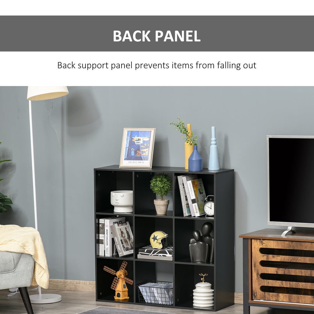 3-tier 9 Cubes Storage Unit Particle Board Cupboard Bookcase Organiser Home Office Shelves, Black
