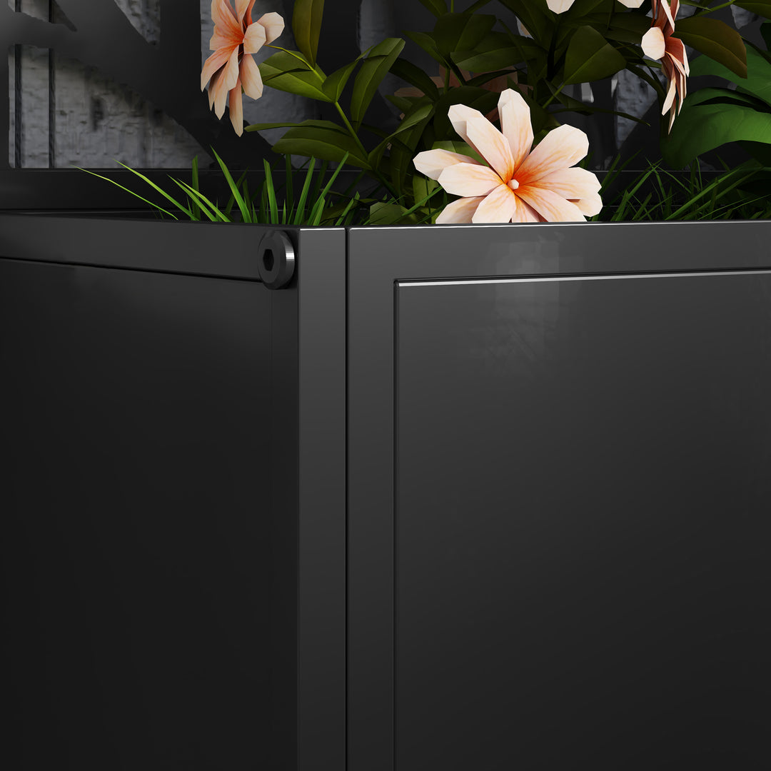 Outdoor Metal Planter, with Back Trellis - Black