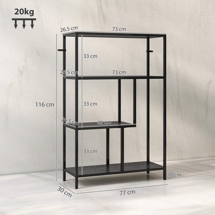 4-Tier Bookshelf with Open Shelves - Charcoal Grey