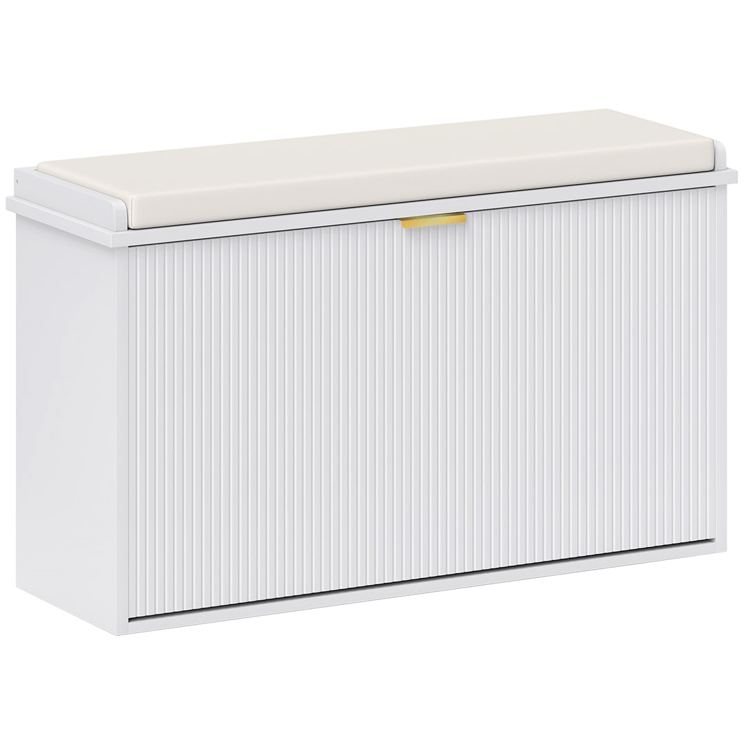 Elegant Eight Shoe Bench, with Top Seat - White