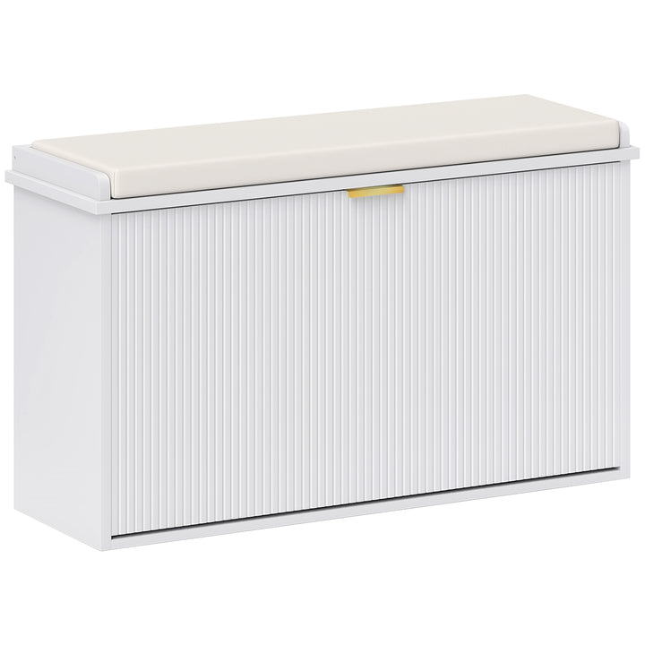 Elegant Eight Shoe Bench, with Top Seat - White