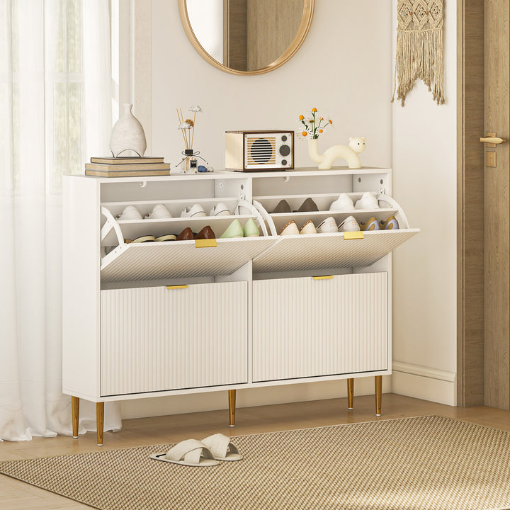 Narrow Shoe Cabinet with 4 Flip Drawers - White