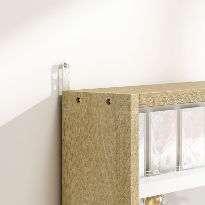 5-Tier Wall Display Shelf Unit Cabinet w/ 4 Adjustable Shelves Glass Doors Home Office Ornaments 60x80cm Natural