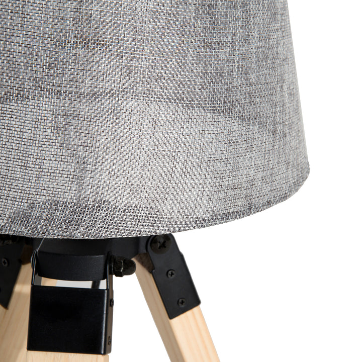 Wooden Tripod Table Lamp for Side, Desk or End Table with E27 Bulb Base(Grey Shade)