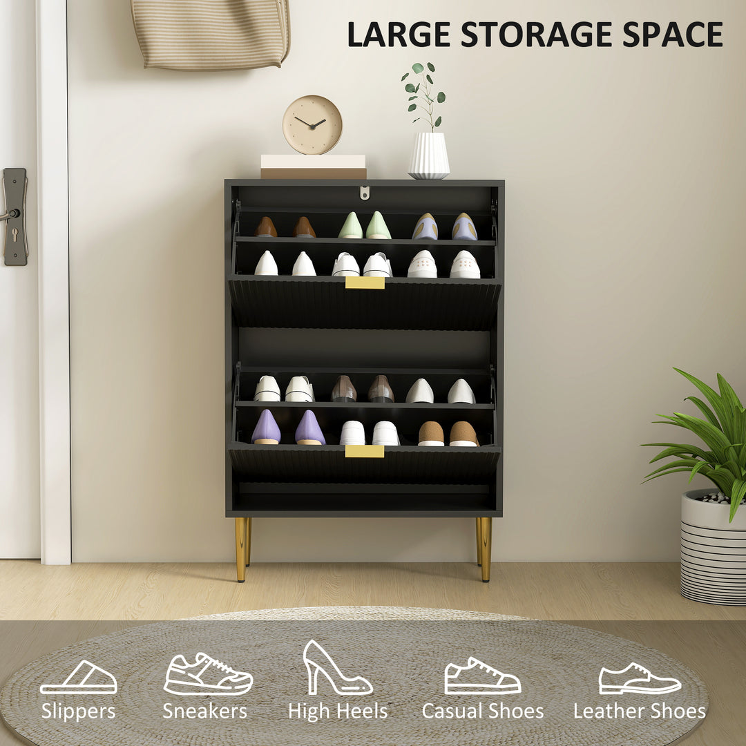 Narrow Shoe Cabinet with 2 Flip Drawers - Black