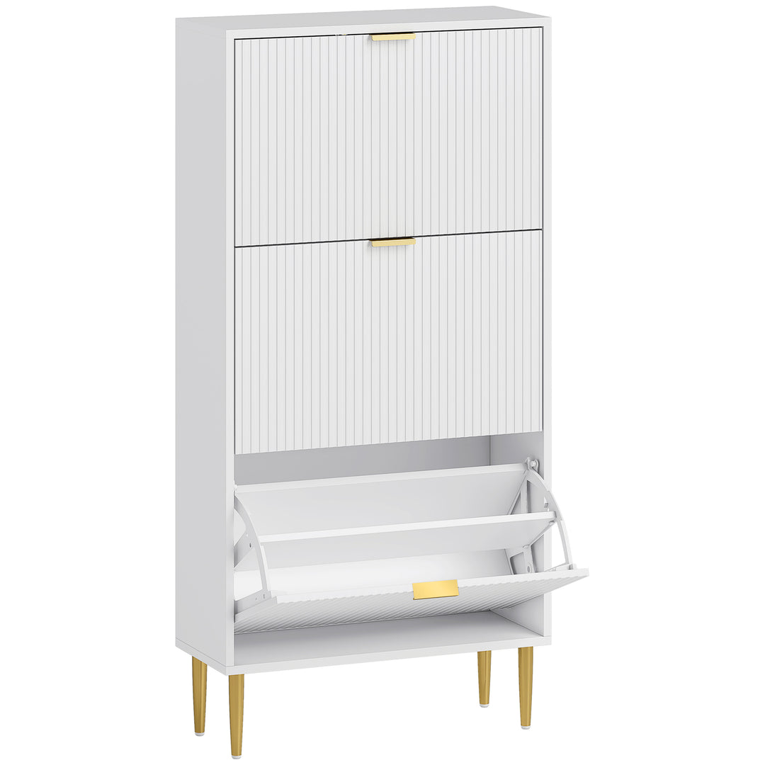 Narrow Shoe Cabinet with 3 Flip Drawers - White