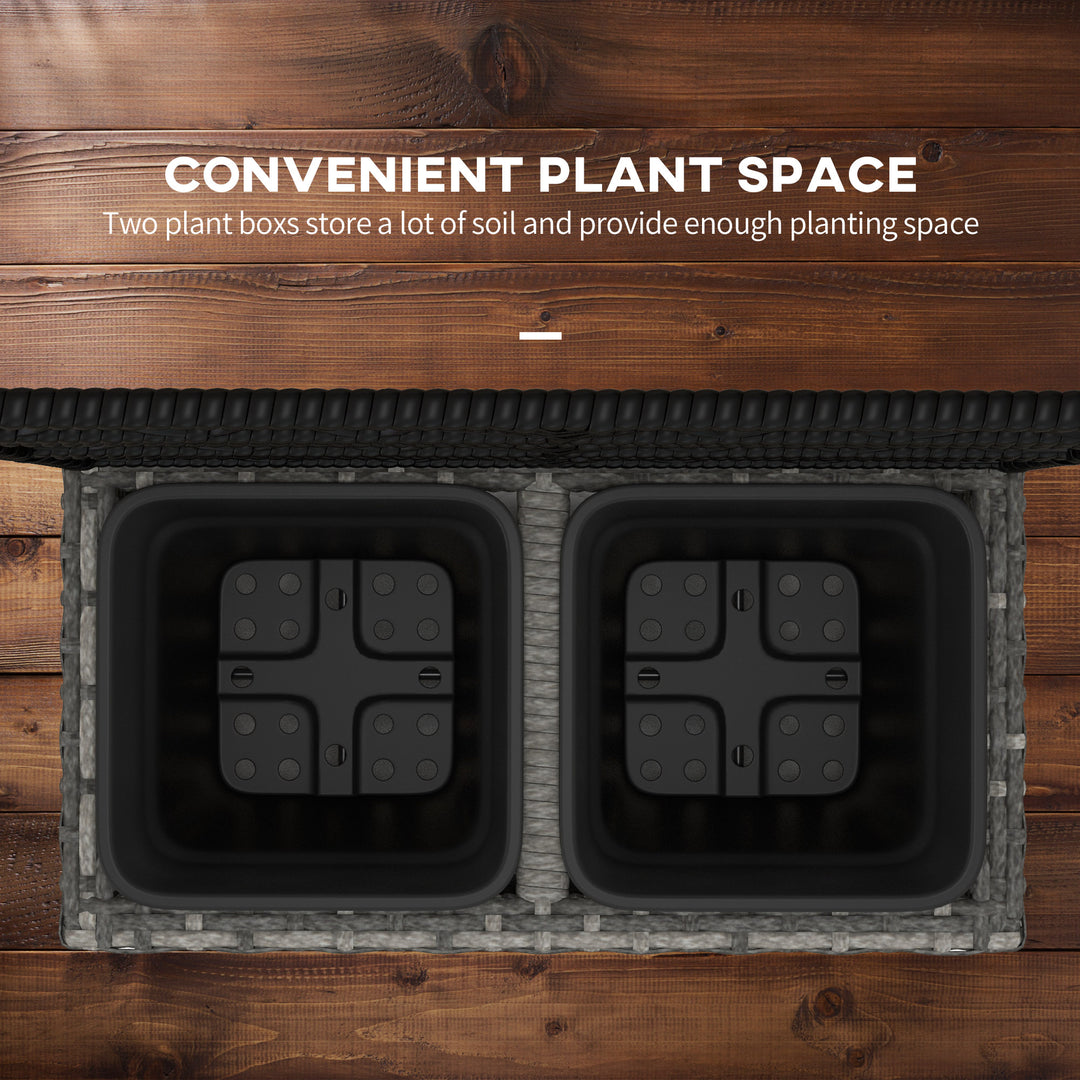 22 L Rattan Planter with Trellis, Freestanding Raised Beds for Garden with Two Plant Boxes, Outdoor Planter for Climbing Plants, Flowers, 57 x 30 x 107 cm, Mixed Grey